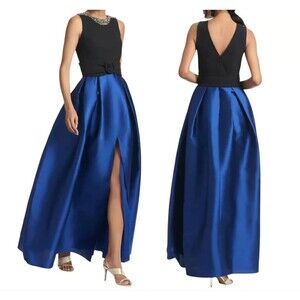 NWT Designer Sachin & Babi Sleeveless Monica Silk Blend Ball Gown Black Blue